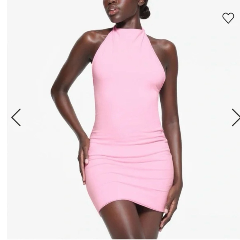 skims pink halter mini dress